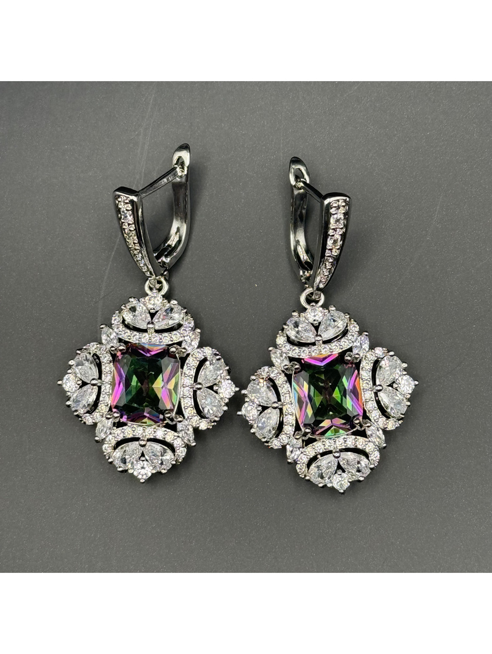 candy+clover mystic topaz crystal halo silver tone earrings